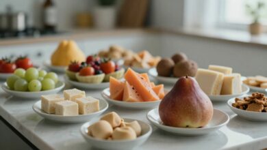 Uma variedade colorida de alimentos frescos e naturais sem glúten dispostos em uma mesa de cozinha