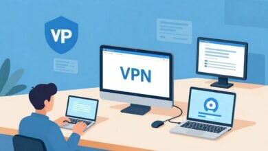 Capa ilustrativa mostrando diversos dispositivos conectados a uma rede protegida por VPN