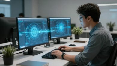 Capa relacionada à tecnologia de processamento de linguagem natural — computadores analisando e interpretando textos humanos