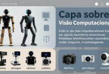 Capa sobre visão computacional, mostrando robôs, câmeras, códigos e exemplos de aplicações tecnológicas