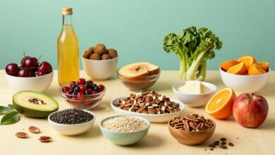 Uma imagem vibrante e saudável com uma variedade de alimentos sem açúcar, como frutas frescas, nozes, sementes e vegetais coloridos, dispostos em uma mesa de madeira rústica, simbolizando um novo começo para uma vida mais saudável.